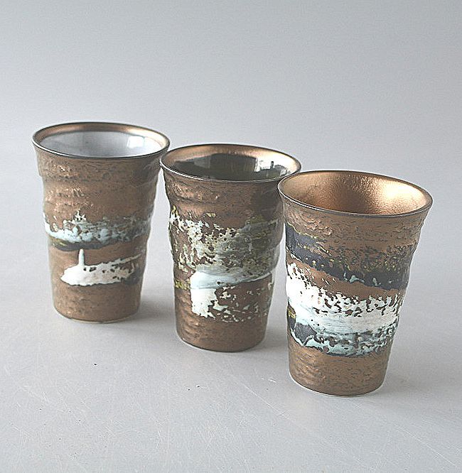 湯飲み フリーカップ 3個セット ブロンズ トール 美濃焼拍卖