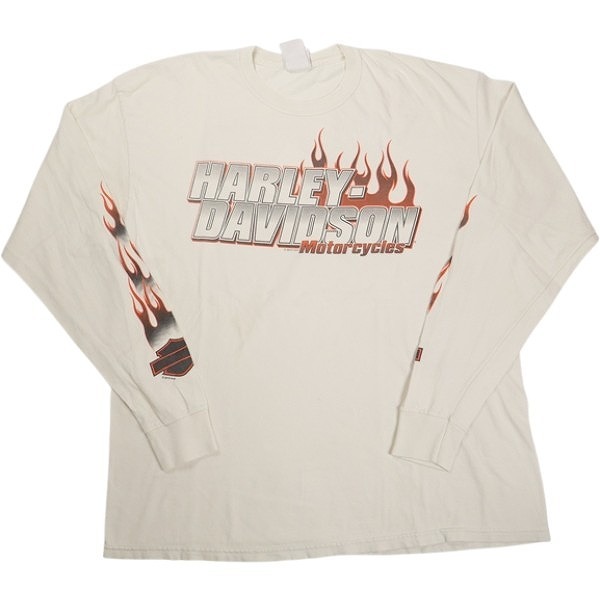 VINTAGE ヴィンテージ Harley-Davidson ハーレーダビッドソン Flame Logo LS Tee ロンT 白 Size 【XL】 【中古品-良い】 20827829拍卖