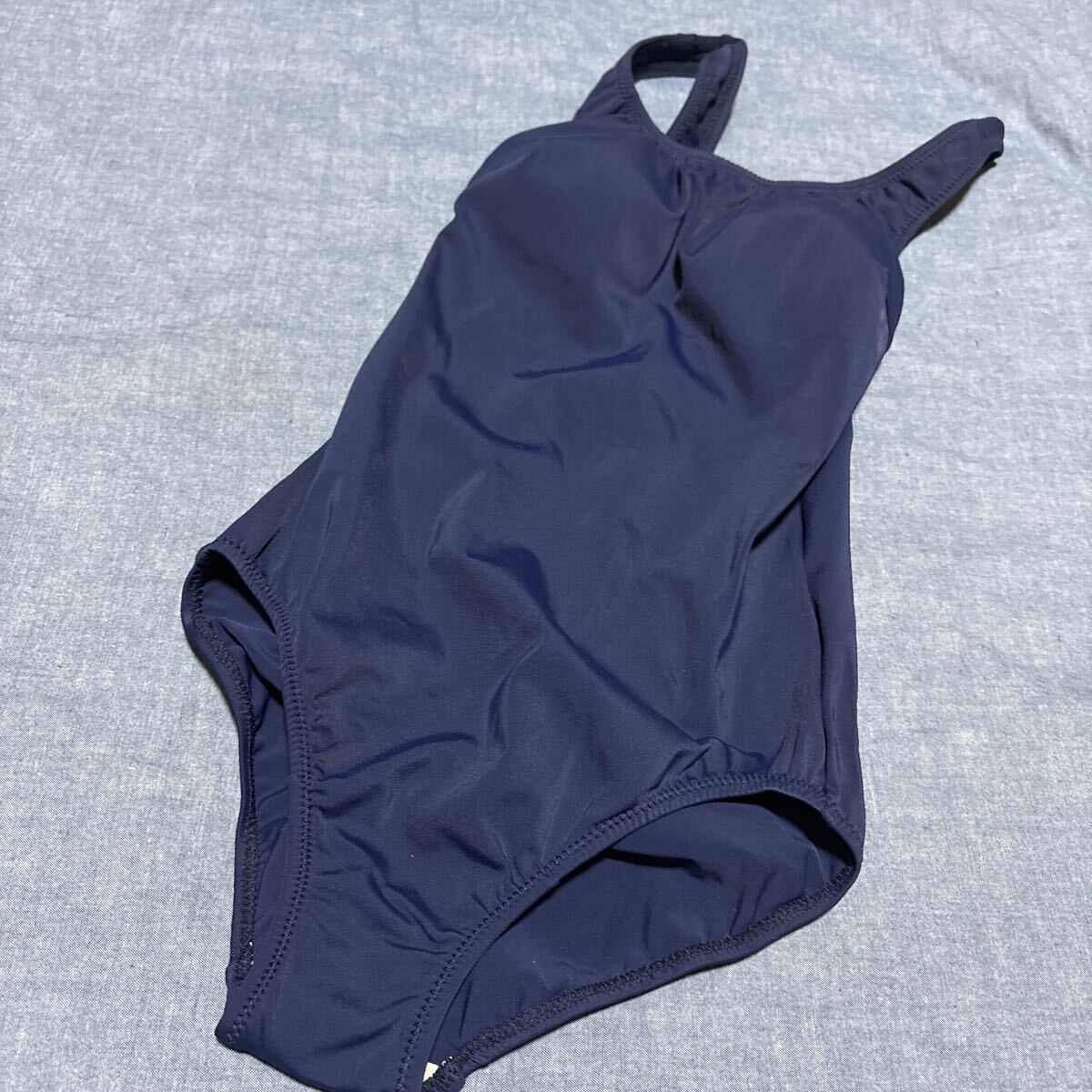 レトロ 水着 紺 パット付き L ワンピースタイプ拍卖