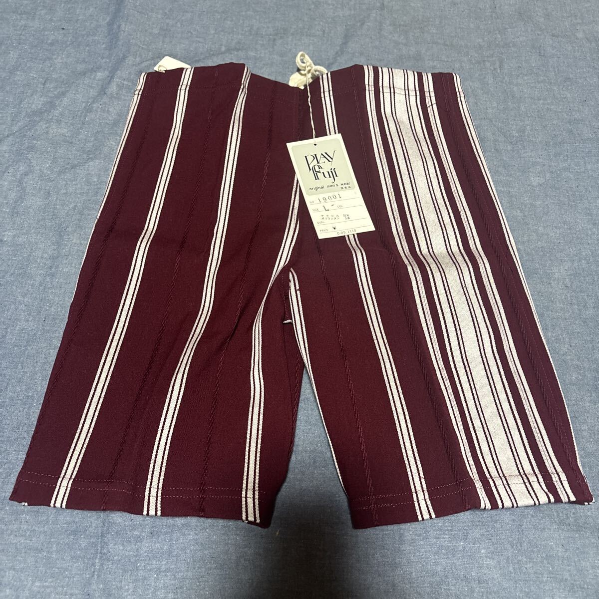 昭和レトロ 海水パンツ 水着 エンジ ストライプ  ストライプ レトロ拍卖