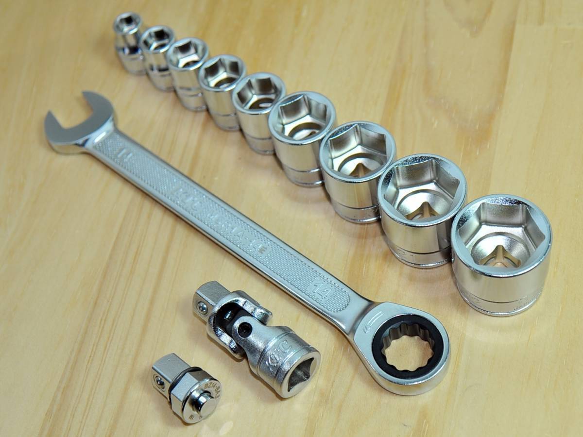 ▲KTC ソケット9個 ラチェットコンビレンチ MSR1A-14 BZ14-BA3 BJ3 セット◆9.5sq ラチェットハンドル ギアレンチ拍卖