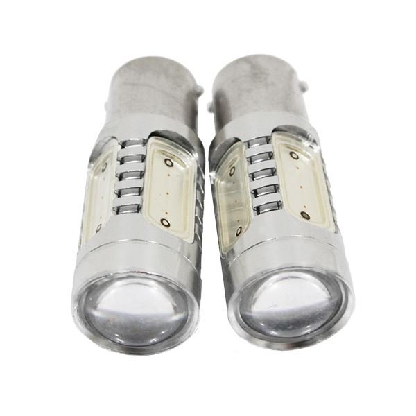 Б スクエアチップ プロジェクターレンズ LED バルブ S25/BA15S シングル 平行ピン 180度 COB 7.5W 面発光 5連 ポジション 2個 アンバー/橙拍卖