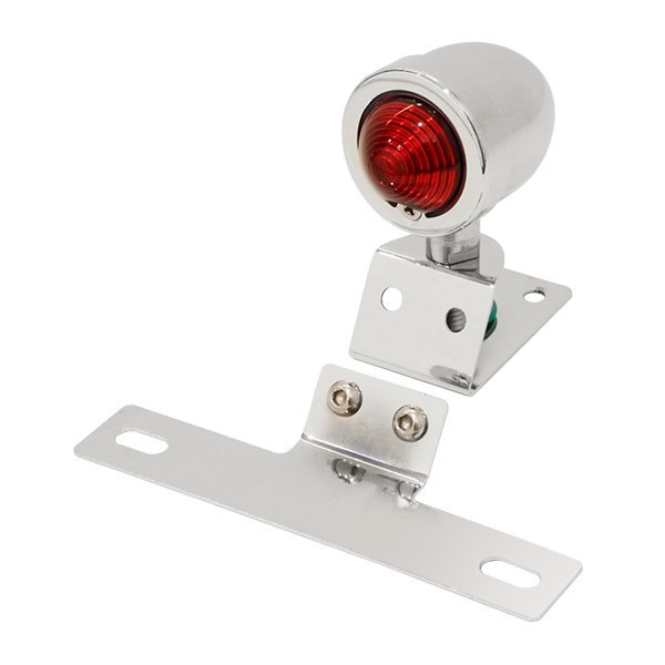 ю ホンダ エイプ/モンキー/ゴリラ/CB400SS 丸型 ブレット テールランプ クロームメッキ レッドレンズ ナンバーステー付き 1個 社外品 新品拍卖