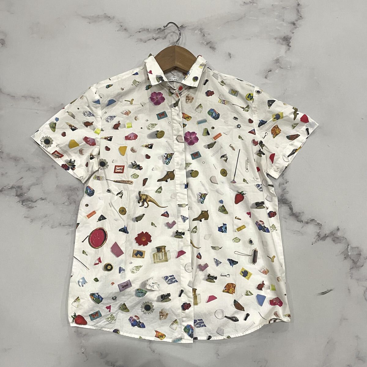 H ○ 人気モデル '洗練されたデザイン' PS Paul Smith ポールスミス 半袖 総柄 コットン100% ボタンシャツ 40 レディース トップス 古着拍卖