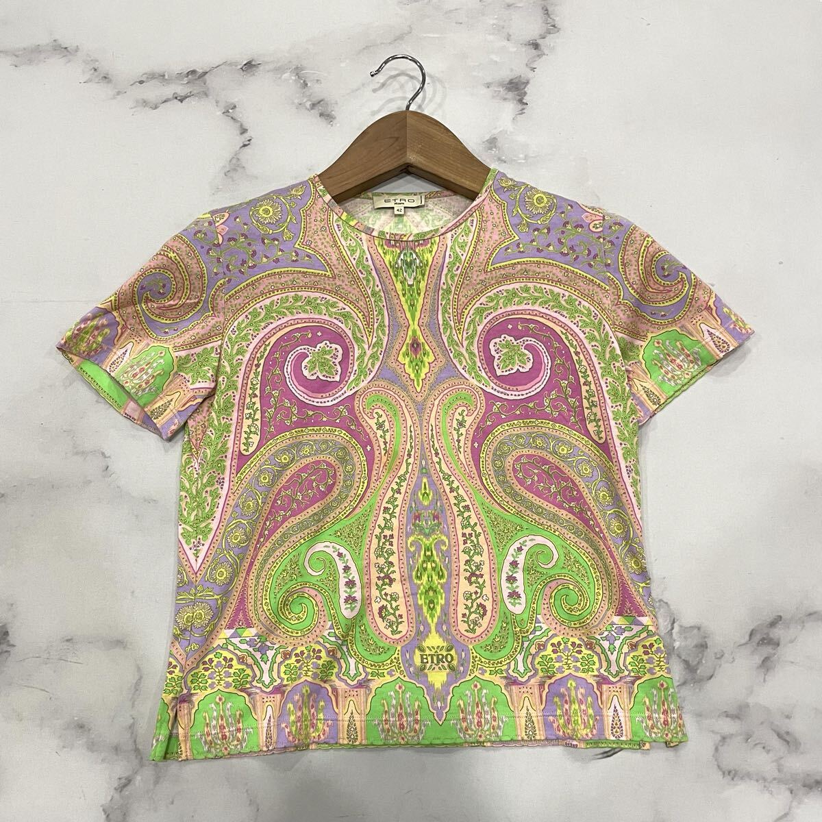 V ○ 高級感溢れる 'イタリア製' ETRO エトロ 半袖 総柄 コットン100% ストレッチ カットソー Tシャツ 42 レディース トップス 婦人服拍卖