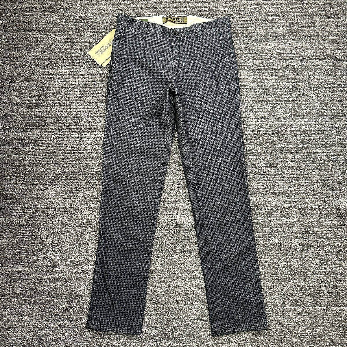 美品 INCOTEX SLACKS SLIM FIT ガーメントダイ コットン ハウンドトゥースプリント テーパード パンツ 29 インコテックス スラックス拍卖