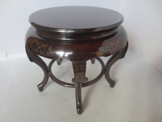 【艸】 R7/10/10-2 唐木象嵌高卓 花台 香炉卓 平卓 盆栽水石花台 天盤幅約17.5センチ 中国古玩 10oct2拍卖