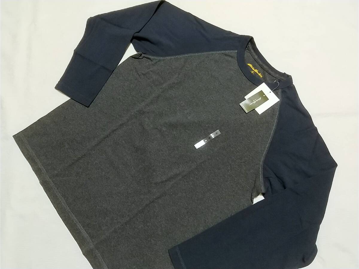 Eddie Bauer エディ・バウアー メンズ ラグラン ロングTシャツ 紺/灰 Sサイズ(日本規格M相当) 【未使用品】拍卖