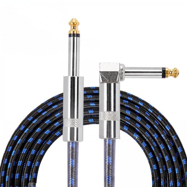 ブラック/ブルー シールド エレキ ギター ベース ケーブル アンプ ミキサー 3m アコースティック アコギ 練習 初心者 6.35mm S-L拍卖