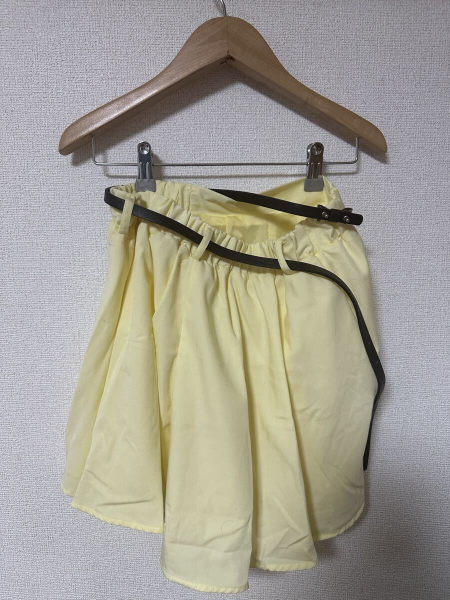 earth music&ecology ライトイエロー フレアスカート ベルト付拍卖