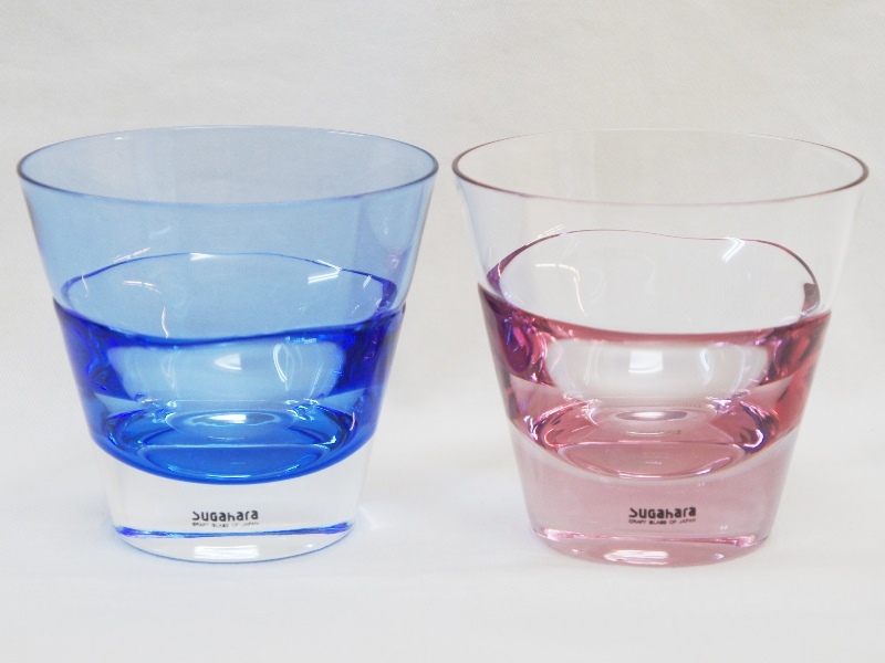 中古 美品 スガハラ sugahara sghr ペアグラス タンブラー デュオ・オールド バイオレット コバルトブルー 定価3850円/個拍卖