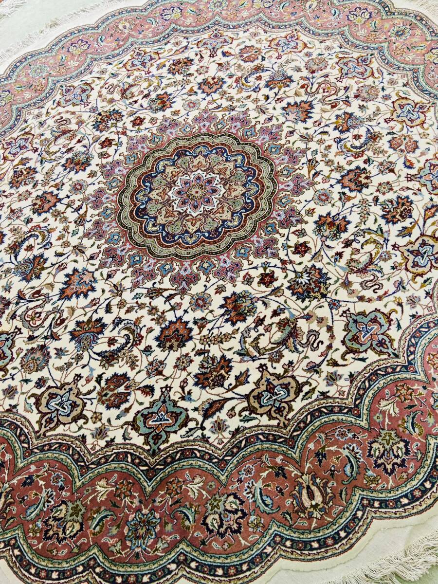 J287 ペルシャ絨毯 タブリーズ ウール 直径200cm 50RAJ ラウンド トルコ絨毯、ヘレケ好きな方へ拍卖