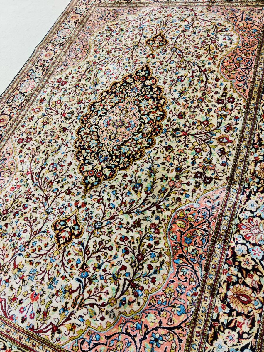 J289 ペルシャ絨毯 シルク 手織 139−208cm オールド ヴィンテージ 81万ノット トルコ絨毯、ヘレケ好きな方へ拍卖