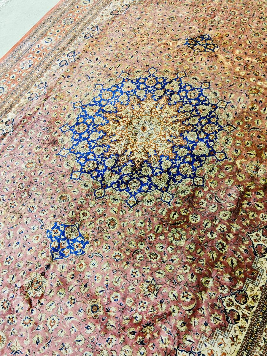 J323 ペルシャ絨毯 ザンジャン シルク 工房作品 200-294cm 121万ノット トルコ絨毯、ヘレケ好きな方へ拍卖