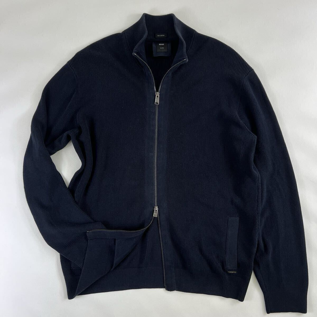 HUGO BOSS ヒューゴボス ドライバーズニット ジップアップ Lサイズ表記 XL相当 ジャケット ネイビー ブルゾン セーター ストレッチ メンズ拍卖