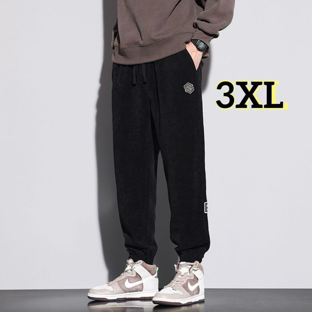 メンズ ジョガーパンツ リブパンツ コーデュロイ 3XL 4L 黒 ブラック拍卖