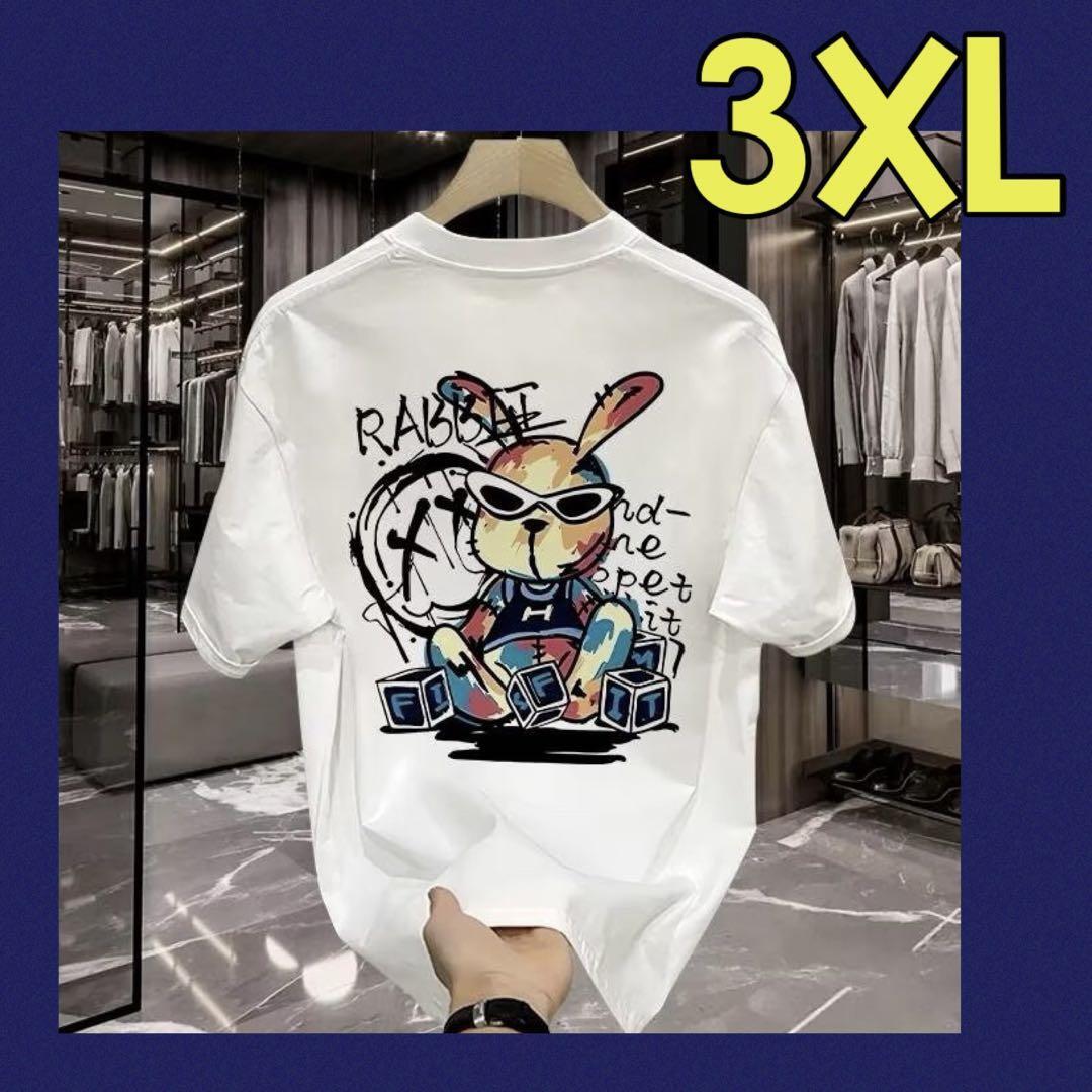 メンズ Tシャツ 半袖 夏服 トップス 男女兼用 ロゴ 3XL 4L 白 ホワイト拍卖
