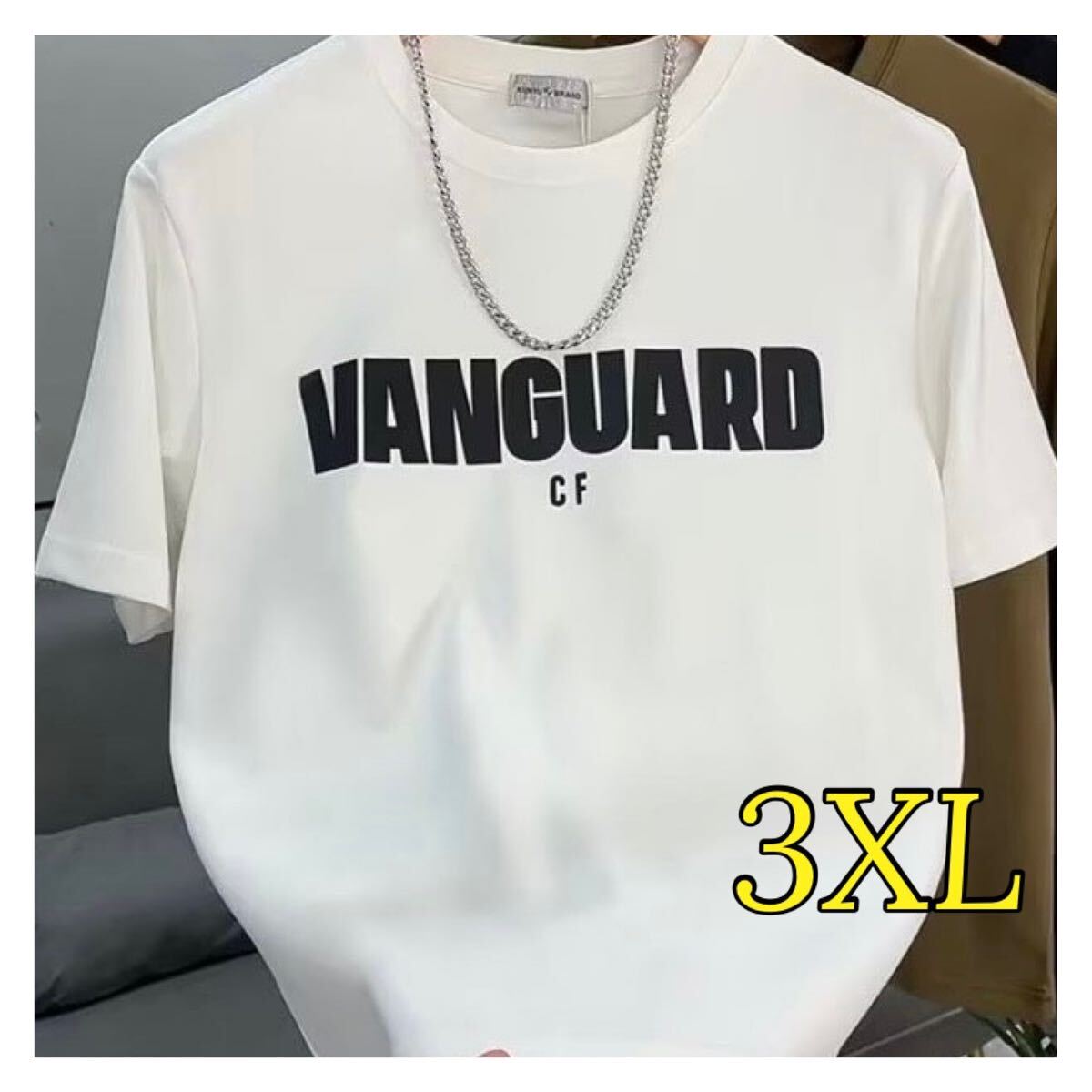 メンズ Tシャツ 半袖 夏服 トップス 男女兼用 ロゴ 3XL 4L 白 ホワイト 重ね着拍卖