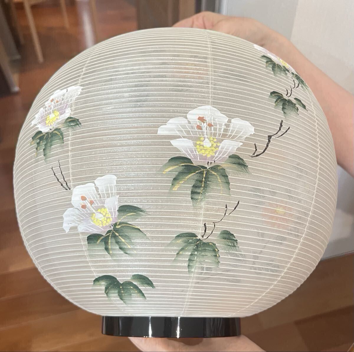 岐阜提灯 盆提灯 11号 芙蓉に菊 灯籠 二重張花柄 ブルー系 お盆 回転 初盆 行灯拍卖