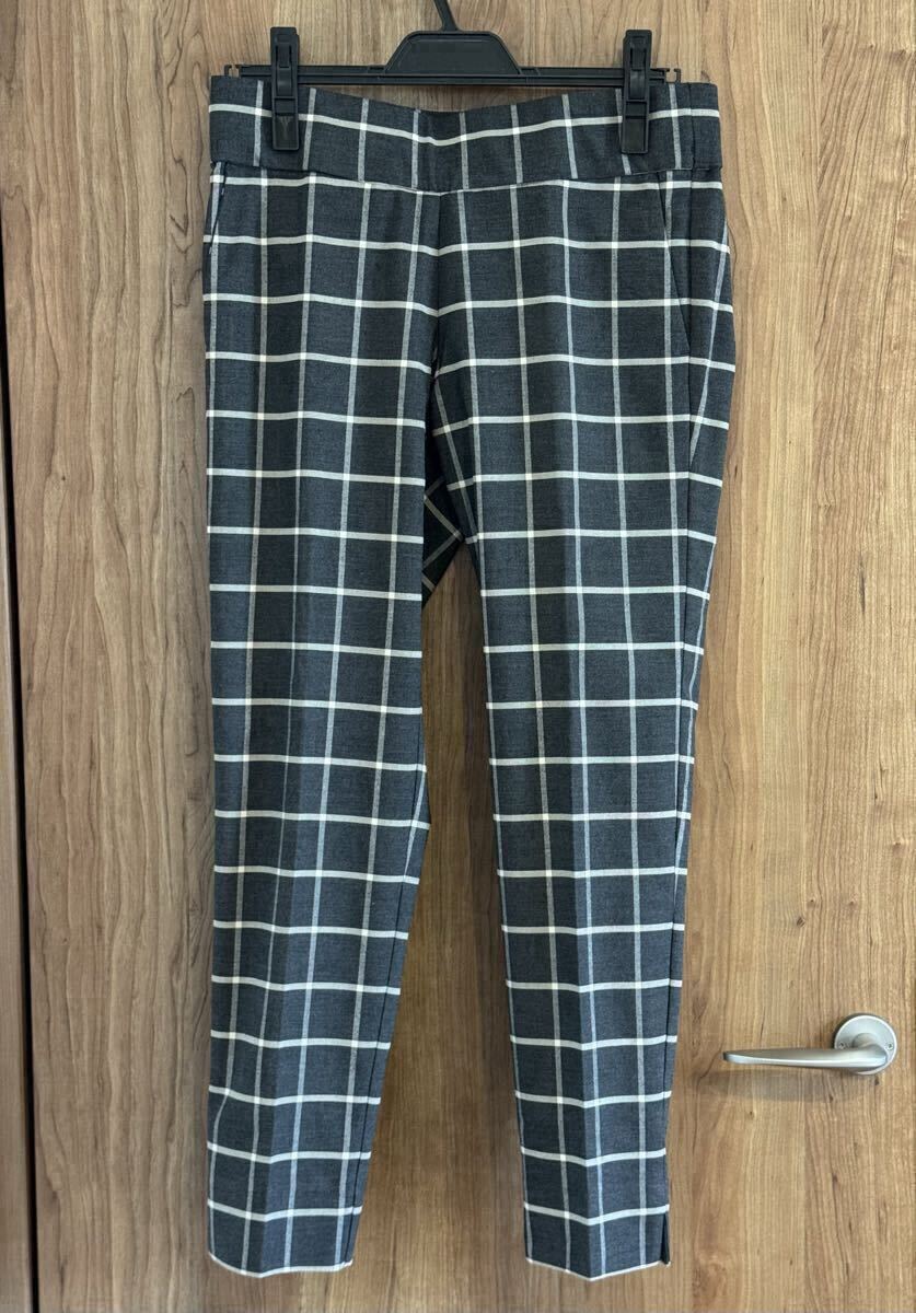 MilaOwen ミラオーウェン テーパードパンツ ボックスチェック グレーx白 スラックス 幅広ゴム拍卖