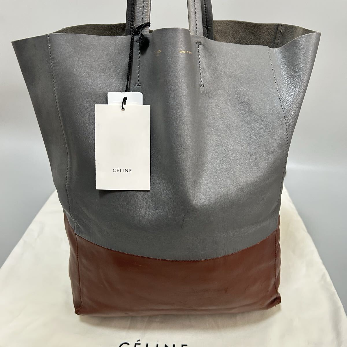 1円 CELINE セリーヌ ホリゾンタルカバ バイカラー ハンドバッグ トートバッグ フルレザー 正規品本物拍卖