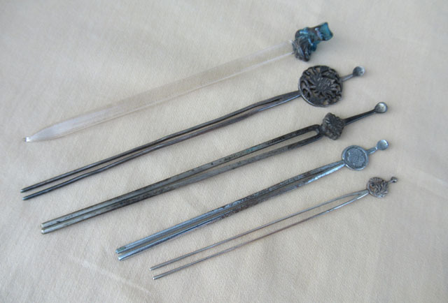 ■かんざし 簪 透かし 彫金 ガラス 5点■髪飾り 髪留 髪束 髪結 根掛 簪 球 緒締 の-77拍卖