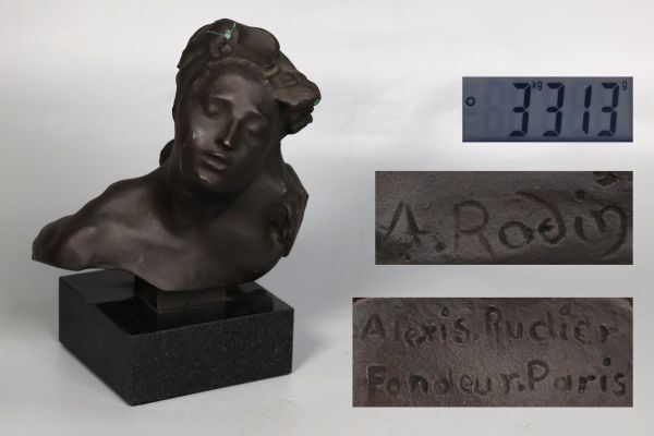 Auguste Rodin オーギュスト・ロダン ブロンズ『女の頭』 彫刻 A.Rodin オブジェ 銅像 頭像 西洋美術 大理石板添拍卖