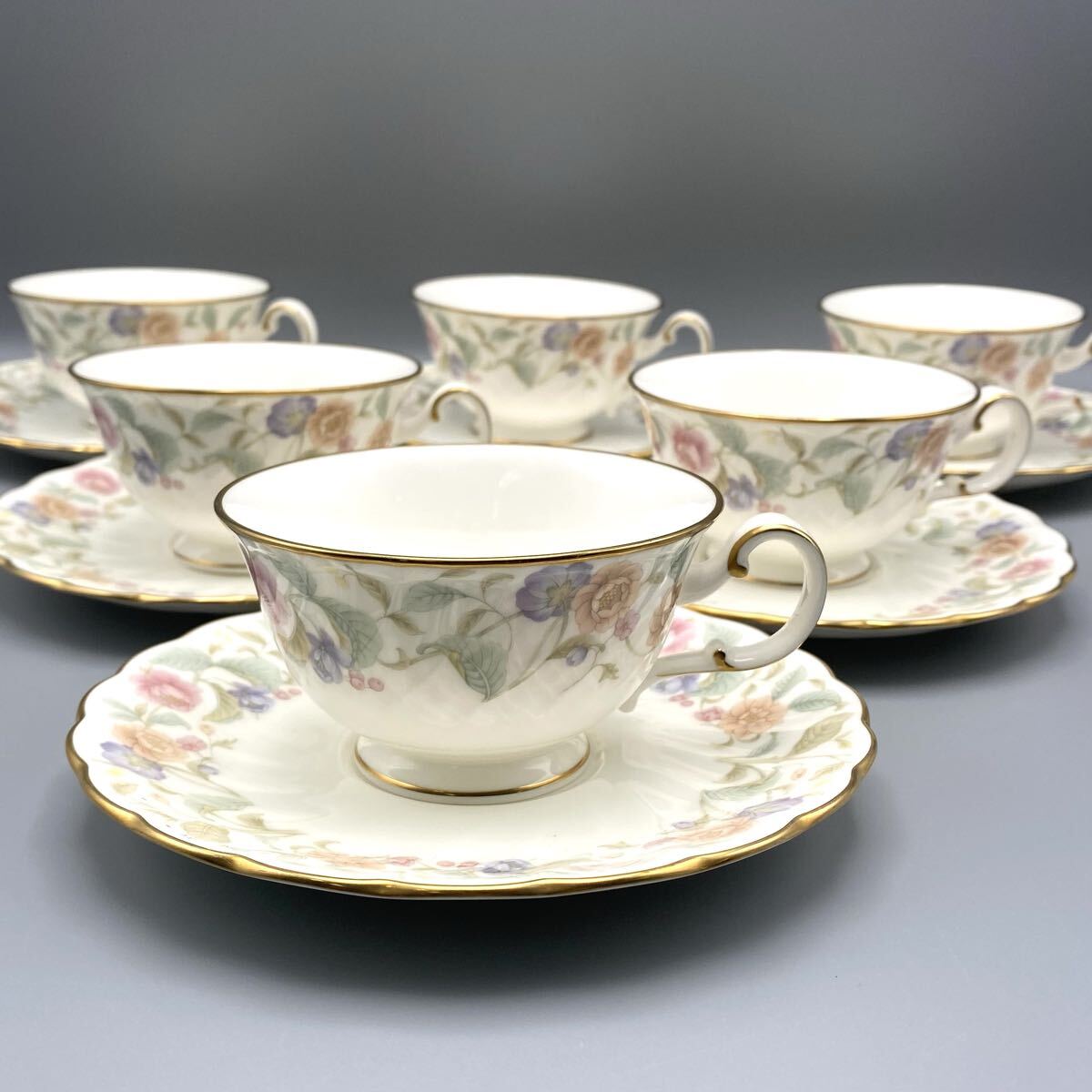 美品 Noritake ノリタケ カップ&ソーサー 6客 ティーカップ 花柄 金彩 ADOLPHUS拍卖