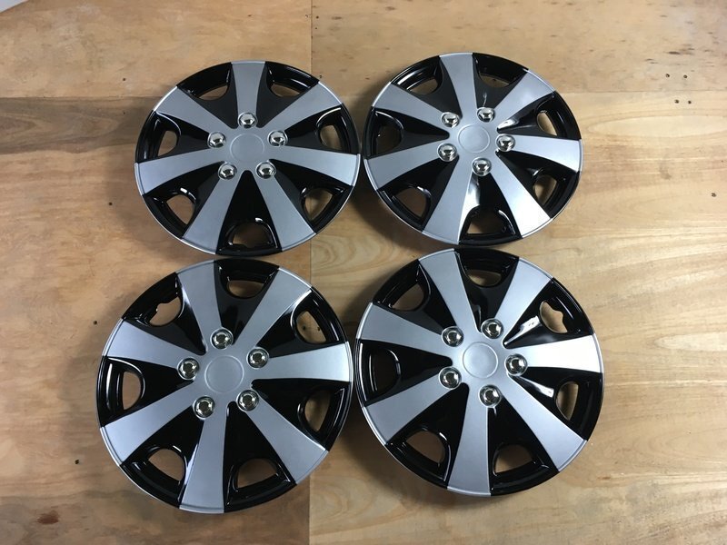 ホンダ N-BOX Custom (シルバー&ブラック) ディッシュタイプ 14インチ ホイールカバー 4枚セット 1ヶ月保証付き ホイールキャップ 即納拍卖
