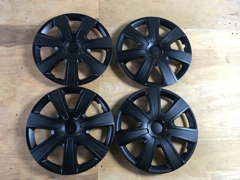ホイールカバー 汎用品 (ブラック&カーボン) スポークタイプ 15インチ 4枚セット 1ヶ月保証付き ホイールキャップ 即納 送料無料 沖縄不可拍卖