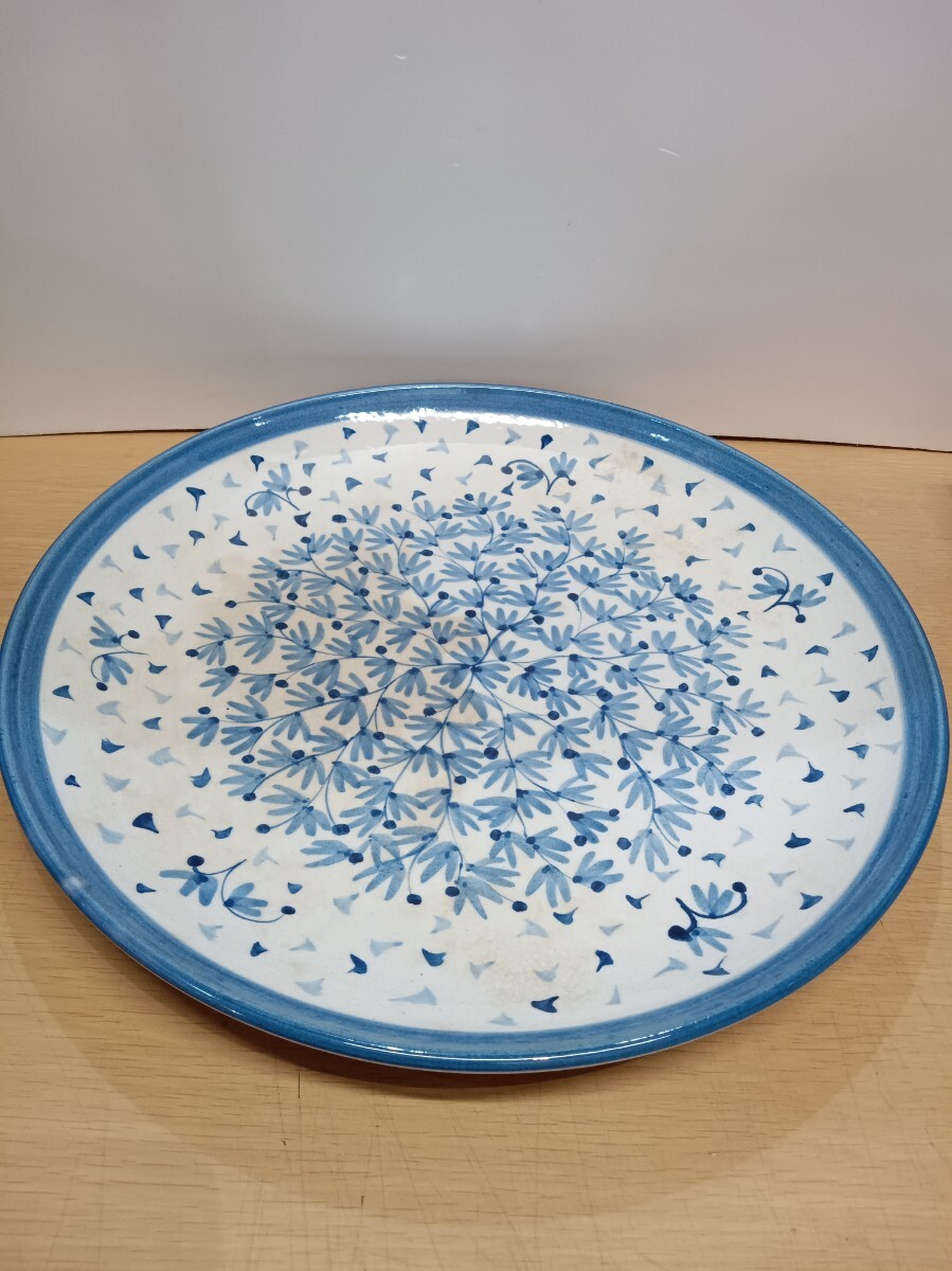 和食器 大皿 プレート直径36cm 陶器 盛皿 花柄 葉柄 中古 保管品拍卖