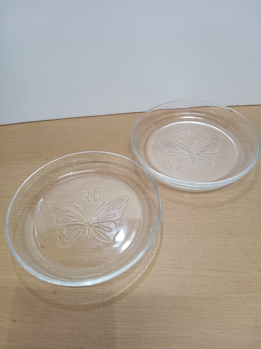 HANAE MORI ガラス 皿 プレート 蝶々 直径16cm HM ハナエモリ 保管品 小皿 中皿拍卖