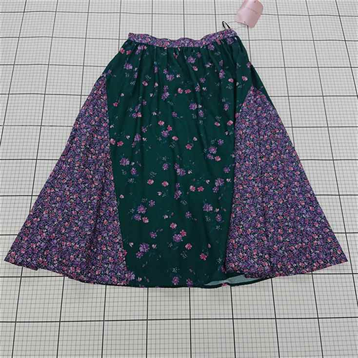 ◇ ⊂ 未使用 クチュールブローチ タグ 花柄 膝下丈 ギャザー スカート サイズ38/M ダークグリーン系 マルチ レディース E 1509300012656拍卖