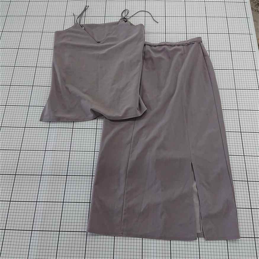◇ ⊂ natural couture スリット ロング キャミソール スカート セットアップ 上下 サイズF グレージュ系 レディース E 1509300013059拍卖