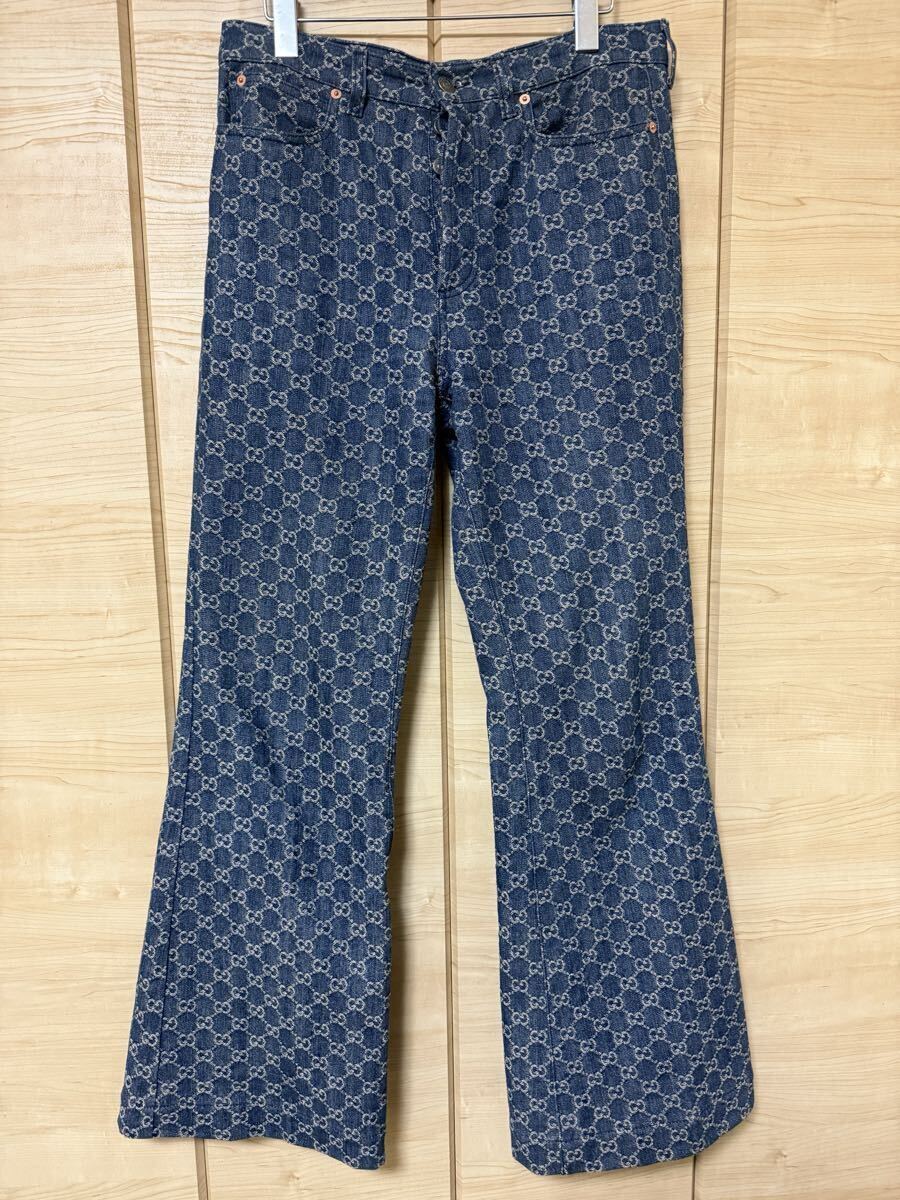 GUCCI GGジャガード総柄デニムフレアーパンツ サイズ32インチ拍卖