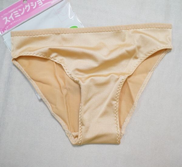 ★ローライズスポーツビキニパンツ/テカテカ光沢ゴールドベージュ/スポーツショーツ/スイミングショーツ/水着インナー/片倉製/日本製M拍卖
