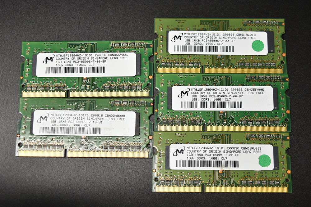 Mac対応 メモリ DDR3 1GB×5枚 PC3-8500S 中古品 Micron 1-6拍卖