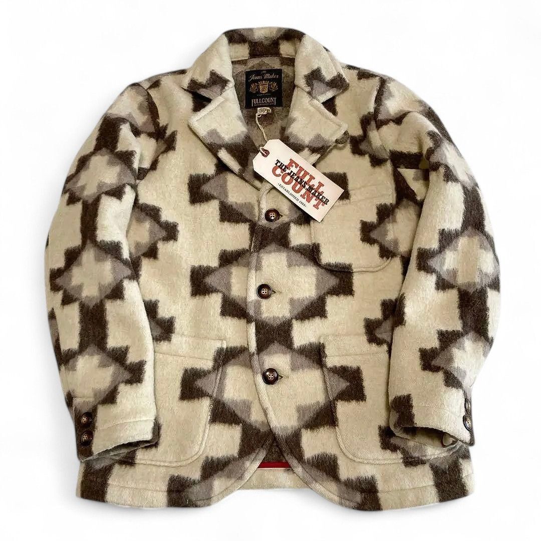 新品 未使用 FULLCOUNT フルカウント ブランケットサックコート ウールジャケット ネイティブ柄 総柄 秋冬 ブラウン ベージュ サイズ36拍卖