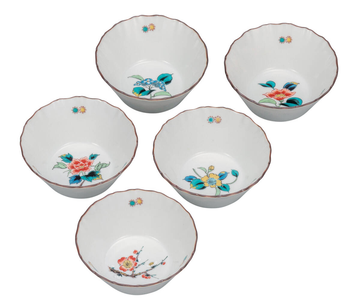 九谷焼! ☆草花絵変り・3.5号小鉢揃☆ K9-215 飯碗 飯茶碗 丼 どんぶり 鉢 多用丼 碗 プレート ギフト拍卖
