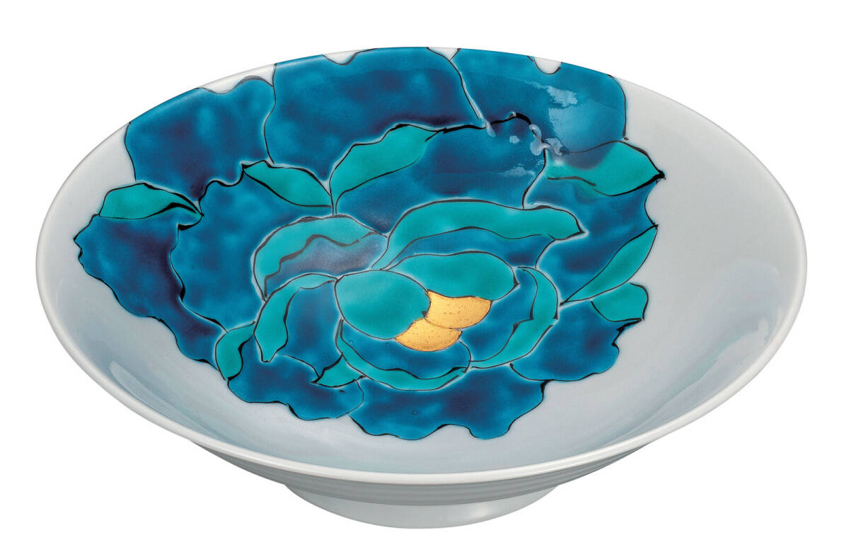 九谷焼! 佐藤剛志 ☆色絵青牡丹・8号鉢☆ K9-288 飯碗 飯茶碗 丼 どんぶり 鉢 多用丼 碗 プレート ギフト拍卖