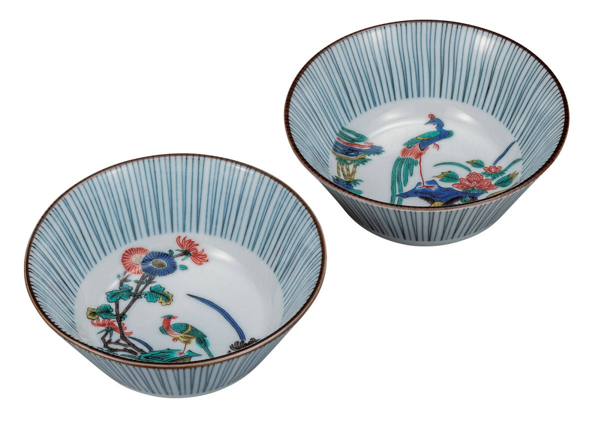 九谷焼! ☆古九谷花鳥・4.5号ペア鉢☆ K9-380 飯碗 飯茶碗 丼 どんぶり 鉢 多用丼 碗 プレート ギフト拍卖