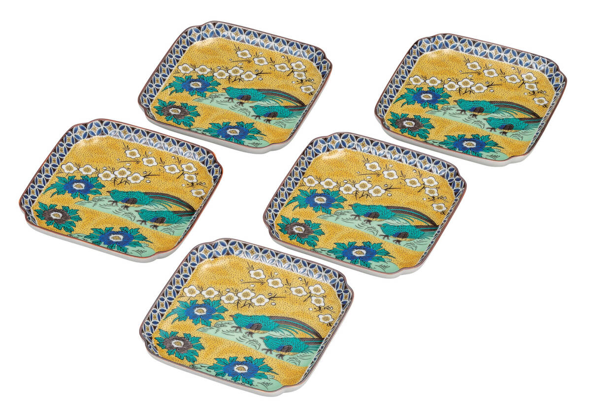 九谷焼! ☆吉田屋花鳥・5.2号皿セット☆ K9-157 飯碗 飯茶碗 丼 どんぶり 鉢 多用丼 碗 プレート ギフト拍卖