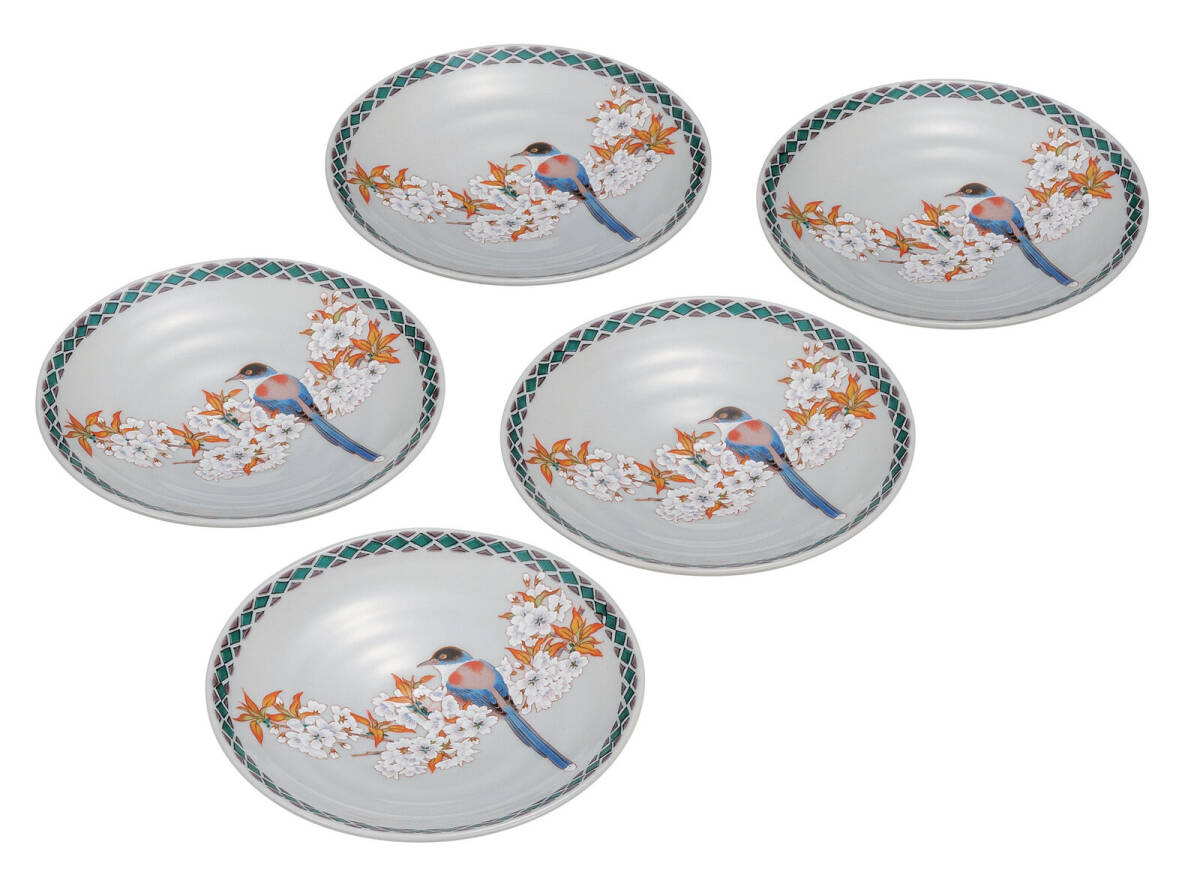 九谷焼! ☆花鳥・5.2号皿セット☆ K9-95 飯碗 飯茶碗 丼 どんぶり 鉢 多用丼 碗 プレート ギフト拍卖