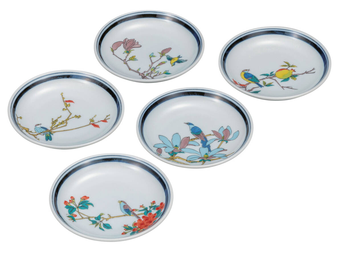 九谷焼! ☆花鳥絵変り4.5号皿セット☆ K9-57   飯碗 飯茶碗 丼 どんぶり 鉢 多用丼 碗 プレート ギフト拍卖