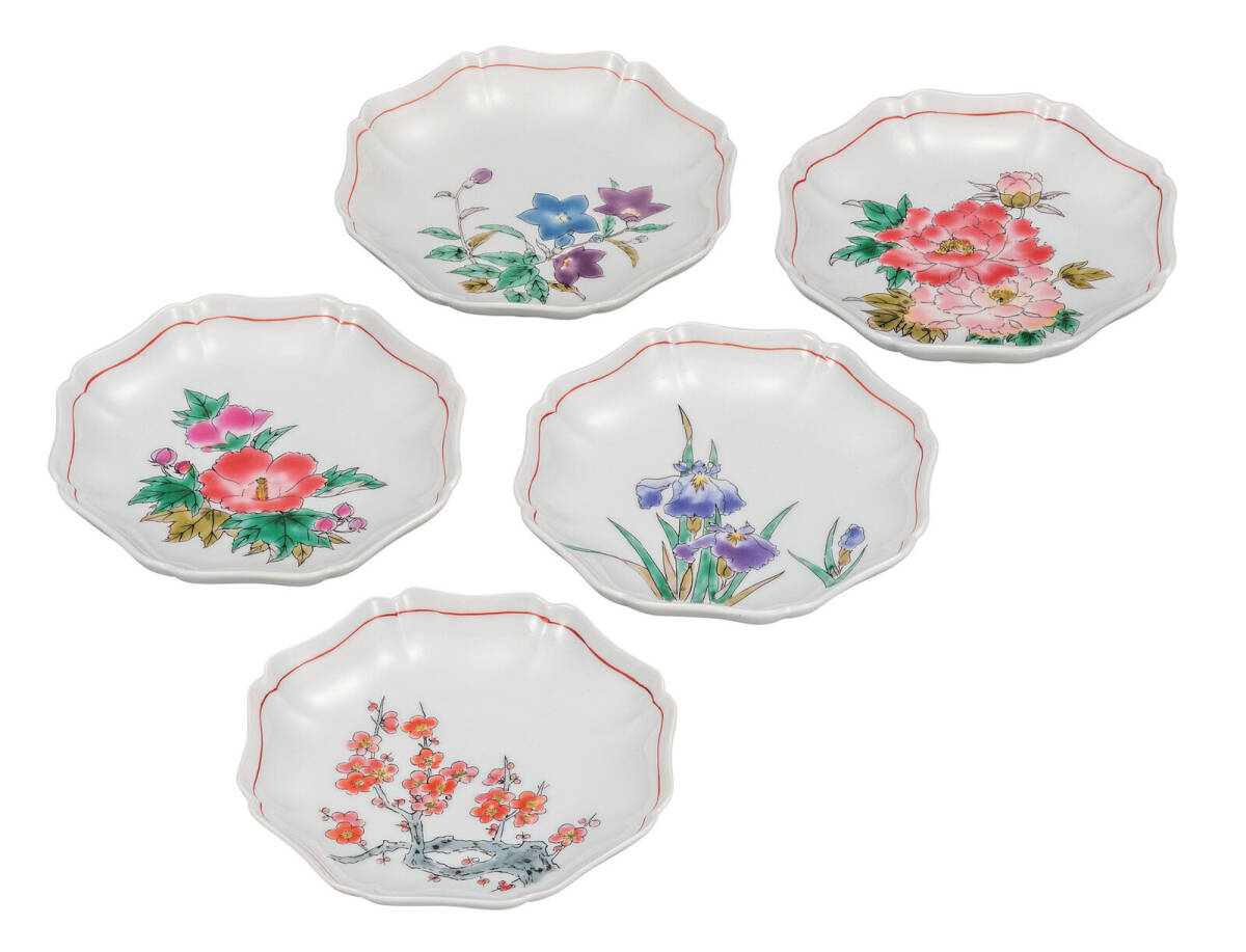 九谷焼! ☆草花絵変り・5.2号皿セット☆ K9-156 飯碗 飯茶碗 丼 どんぶり 鉢 多用丼 碗 プレート ギフト拍卖