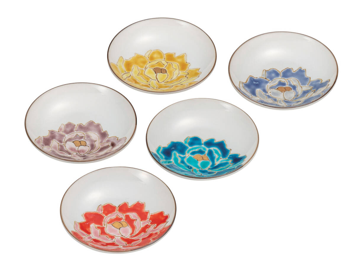 九谷焼! 佐藤剛志 ☆牡丹・3.2号皿セット☆ K9-162 飯碗 飯茶碗 丼 どんぶり 鉢 多用丼 碗 プレート ギフト拍卖