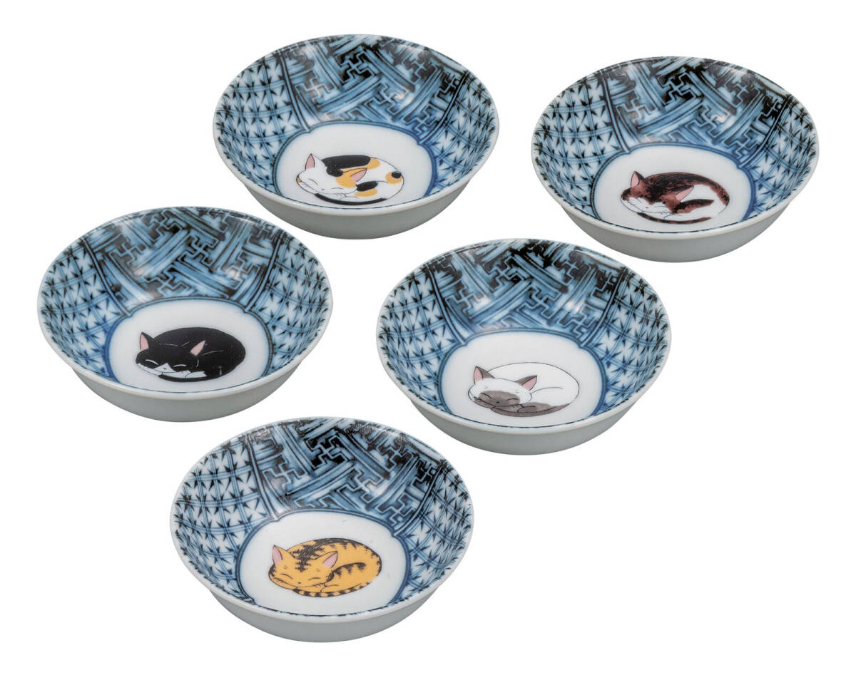 九谷焼! ☆眠り猫・3号小鉢揃☆ K9-195 飯碗 飯茶碗 丼 どんぶり 鉢 多用丼 碗 プレート ギフト拍卖