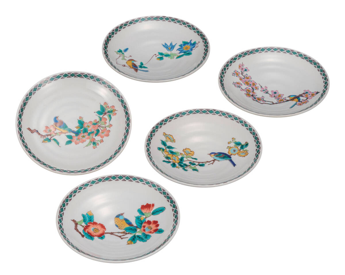 九谷焼! ☆花鳥絵変り・5.2号皿セット☆ K9-94 飯碗 飯茶碗 丼 どんぶり 鉢 多用丼 碗 プレート ギフト拍卖