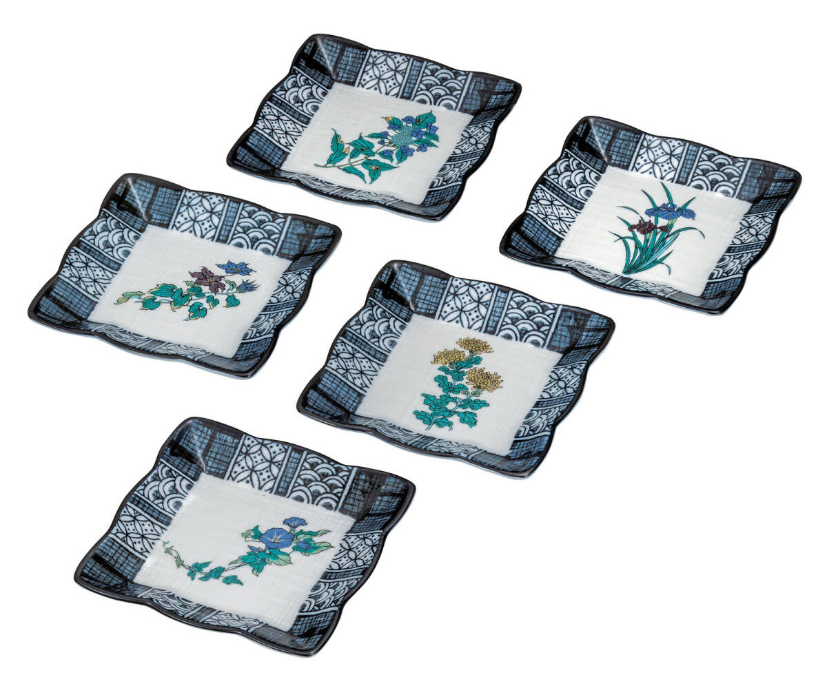 九谷焼! ☆草花絵変り4.2号皿セット☆ K9-67 飯碗 飯茶碗 丼 どんぶり 鉢 多用丼 碗 プレート ギフト拍卖