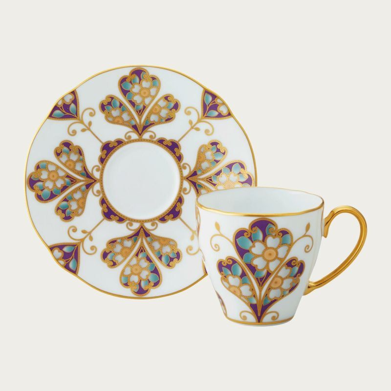 ノリタケ! ☆オマージュ(雲母金彩花文)・コーヒー碗皿☆ 新品 珈琲 紅茶 ミルク ラテ エスプレッソ 茶器 ギフト拍卖